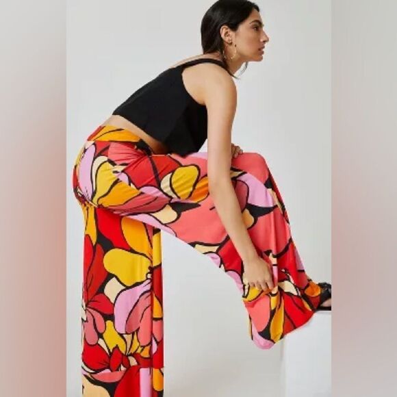 Farm Rio Womens S/P Anthropologie Wide Leg Printed Pants Floral Pull On Colorful - Picture 3 of 8
